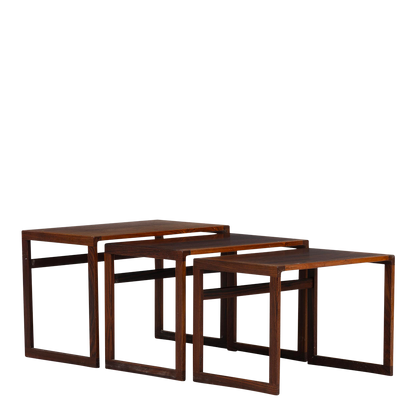 1970s Danish Design : set three rosewood square form nesting tables