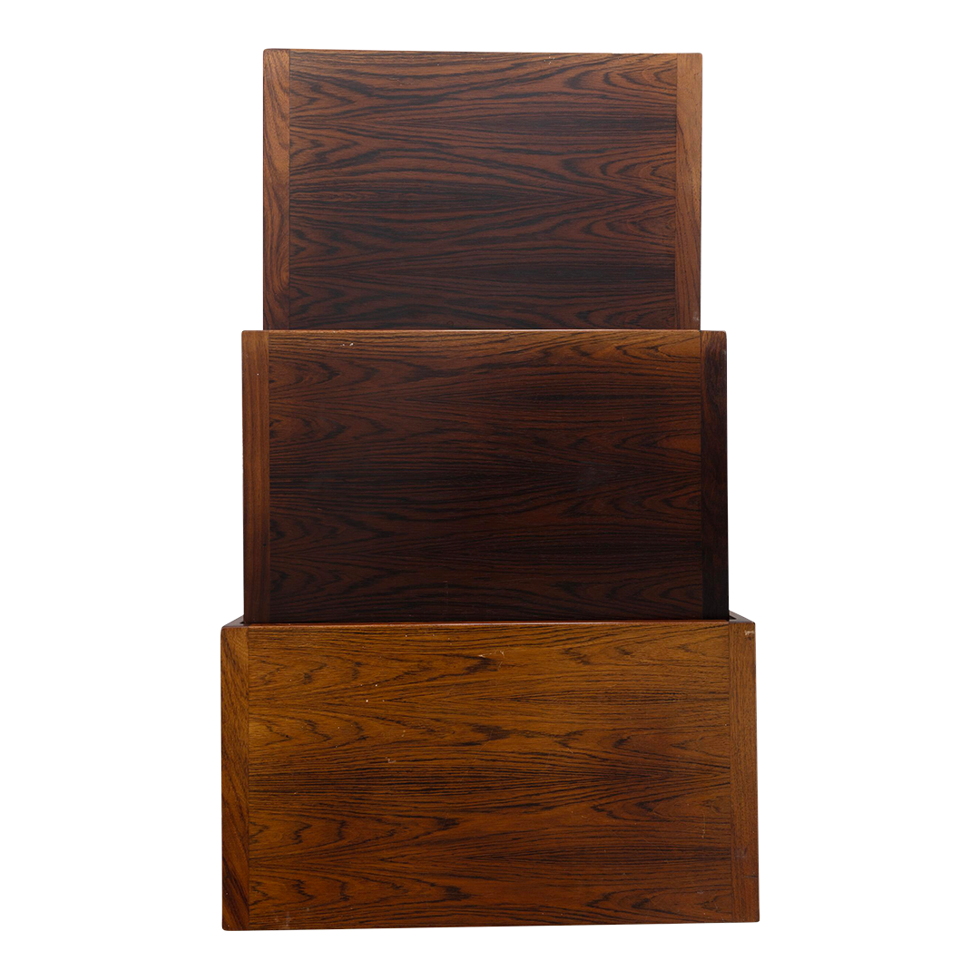 1970s Danish Design : set three rosewood square form nesting tables