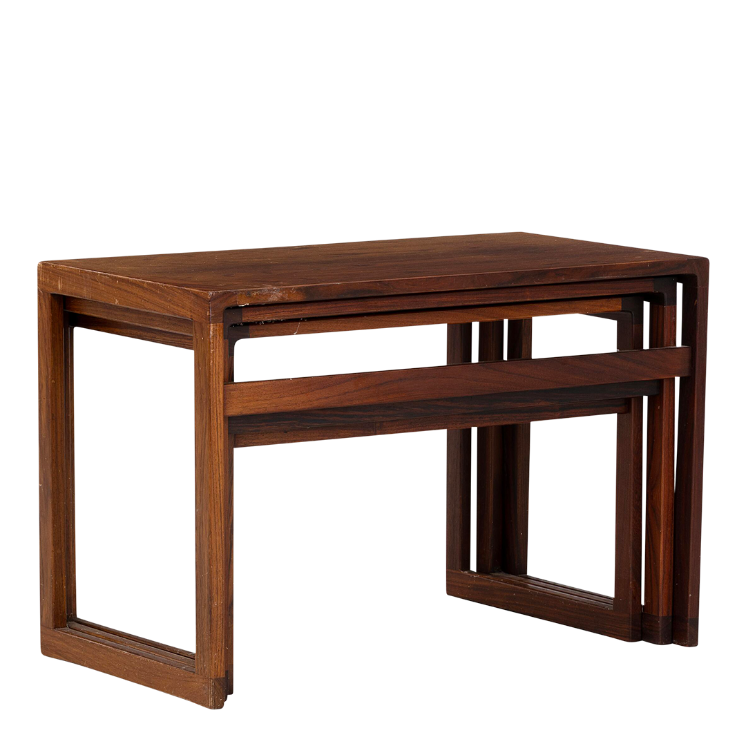 1970s Danish Design : set three rosewood square form nesting tables