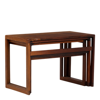 1970s Danish Design : set three rosewood square form nesting tables