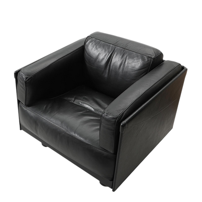 1980s Pierluigi Cerri : post modern leather lounge chair w/castors