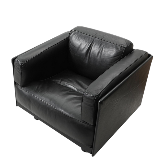 1980s Pierluigi Cerri : post modern leather lounge chair w/castors