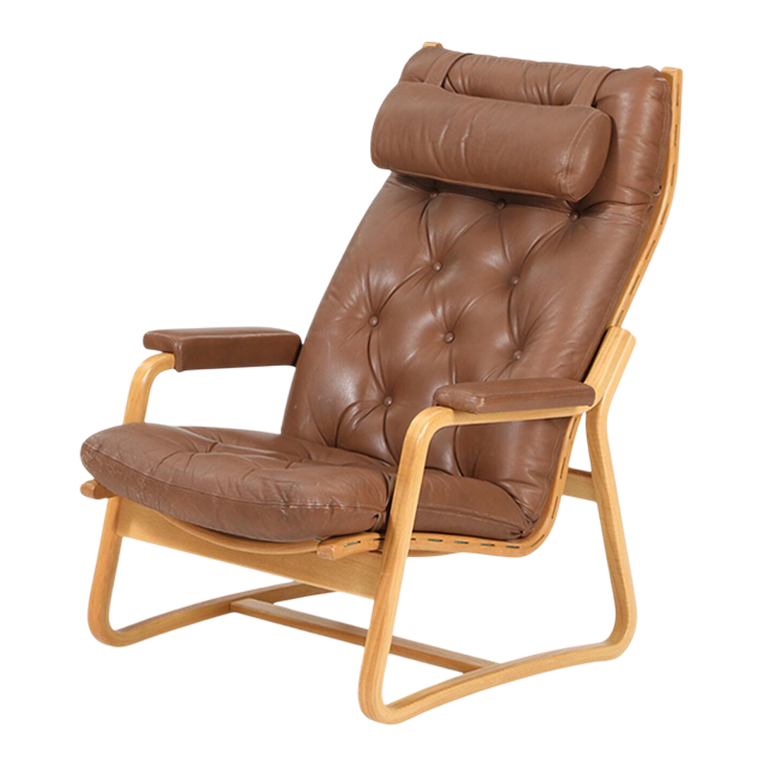 1970s Ditte & Adrian Heath : high back leather lounge chair, Model 5311