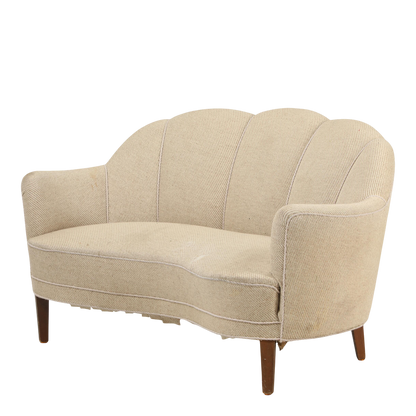c1940 Danish : classic curved & sculpted 2-person settee