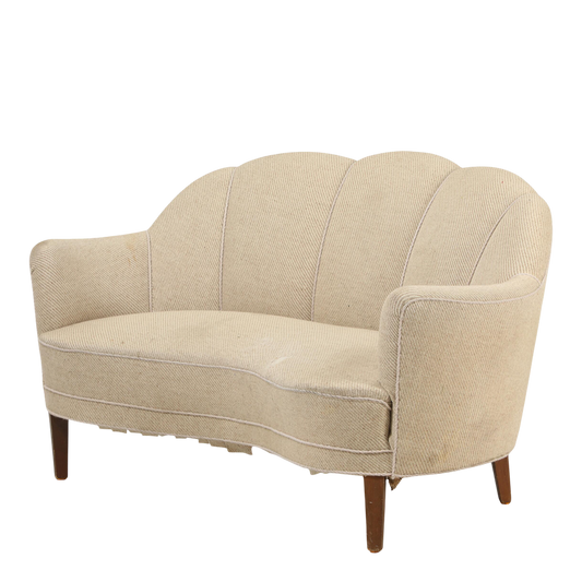 c1940 Danish : classic curved & sculpted 2-person settee