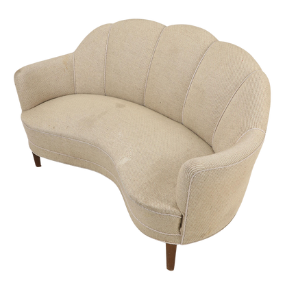 c1940 Danish : classic curved & sculpted 2-person settee