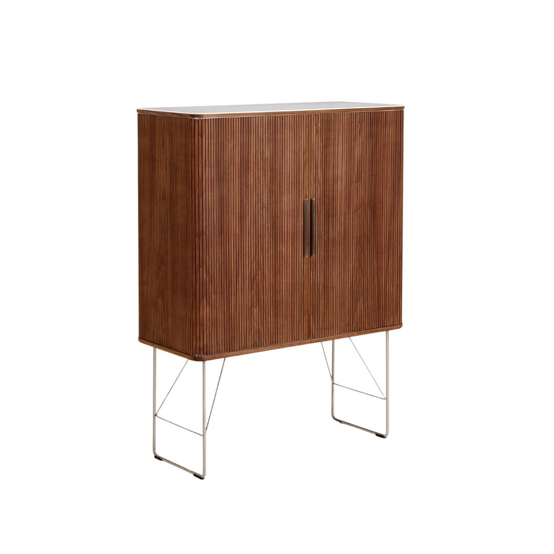 Nissen & Gehl : oakwood & Corian tambour door cabinet, Model AK2740