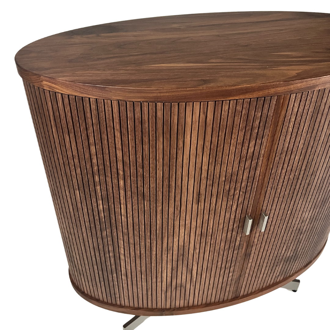 Nissen & Gehl : low reeded tambour cabinet on steel base, Denmark