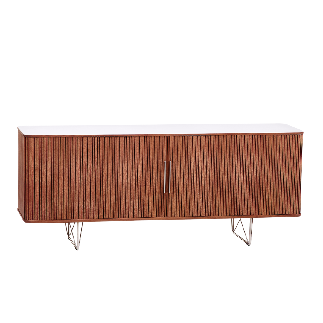 Nissen & Gehl : 71" tambour AK 2732 sideboard in walnut & Corian
