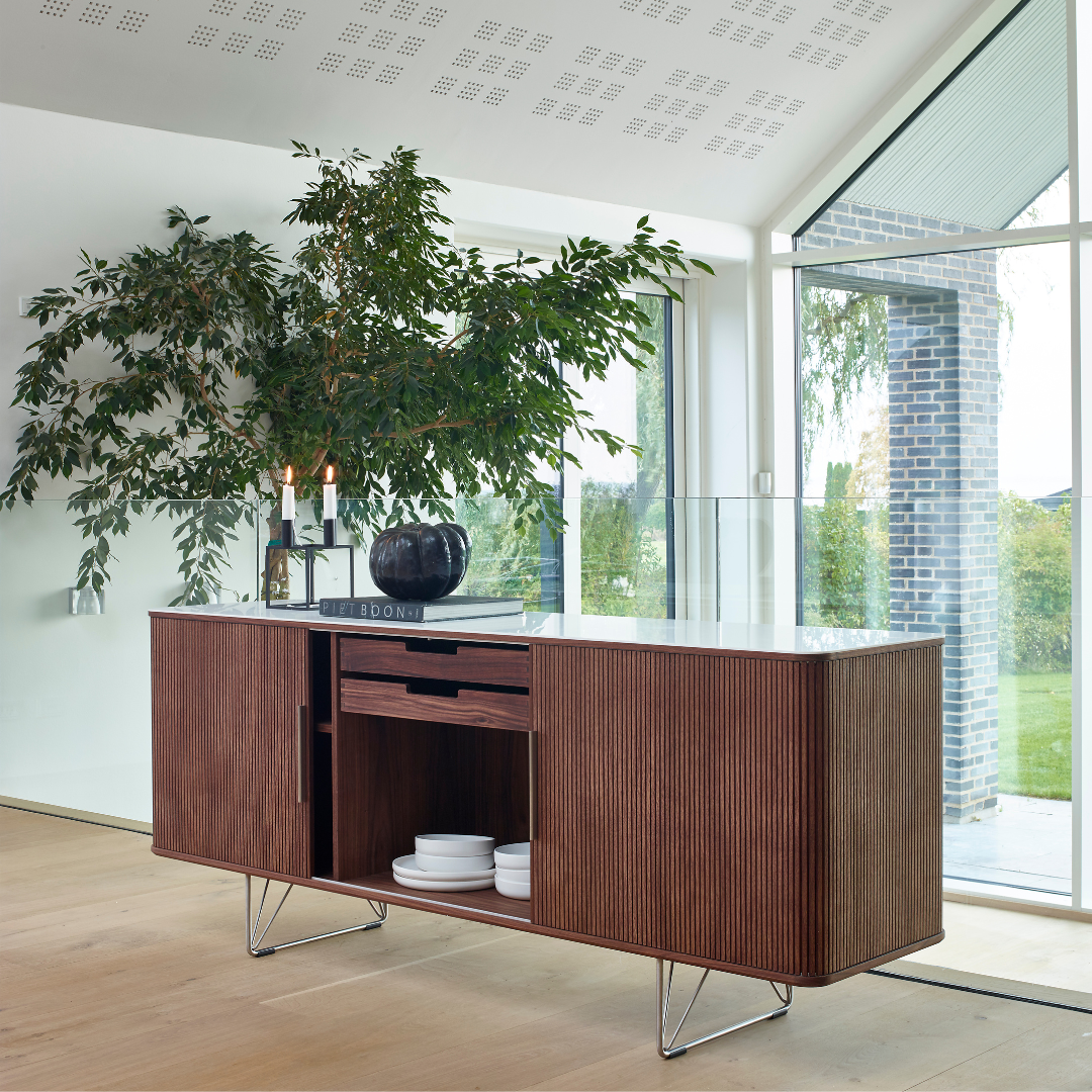Nissen & Gehl : 71" tambour AK 2732 sideboard in walnut & Corian