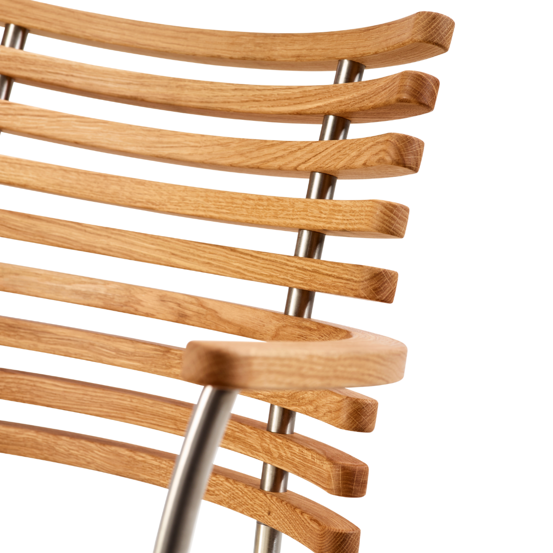 Henrik Lehm : Tiger dining armchair, oiled oak & stainless steel