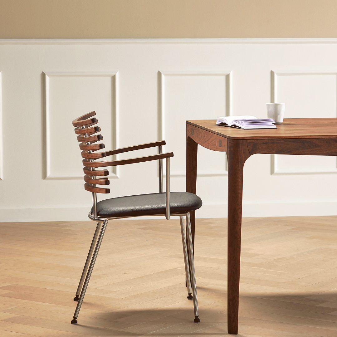Henrik Lehm : Tiger dining armchair, oiled oak & stainless steel