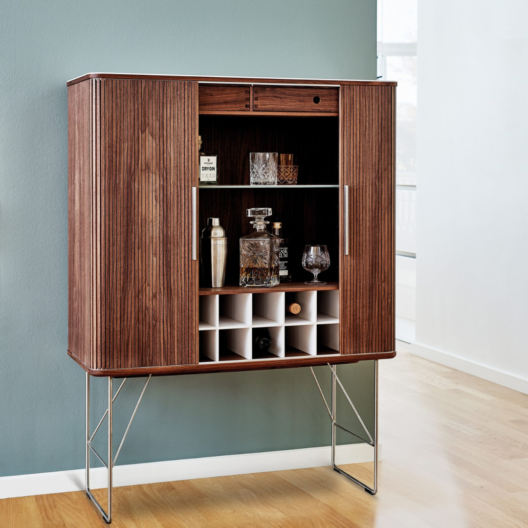 Nissen & Gehl : oakwood & Corian tambour door cabinet, Model AK2740