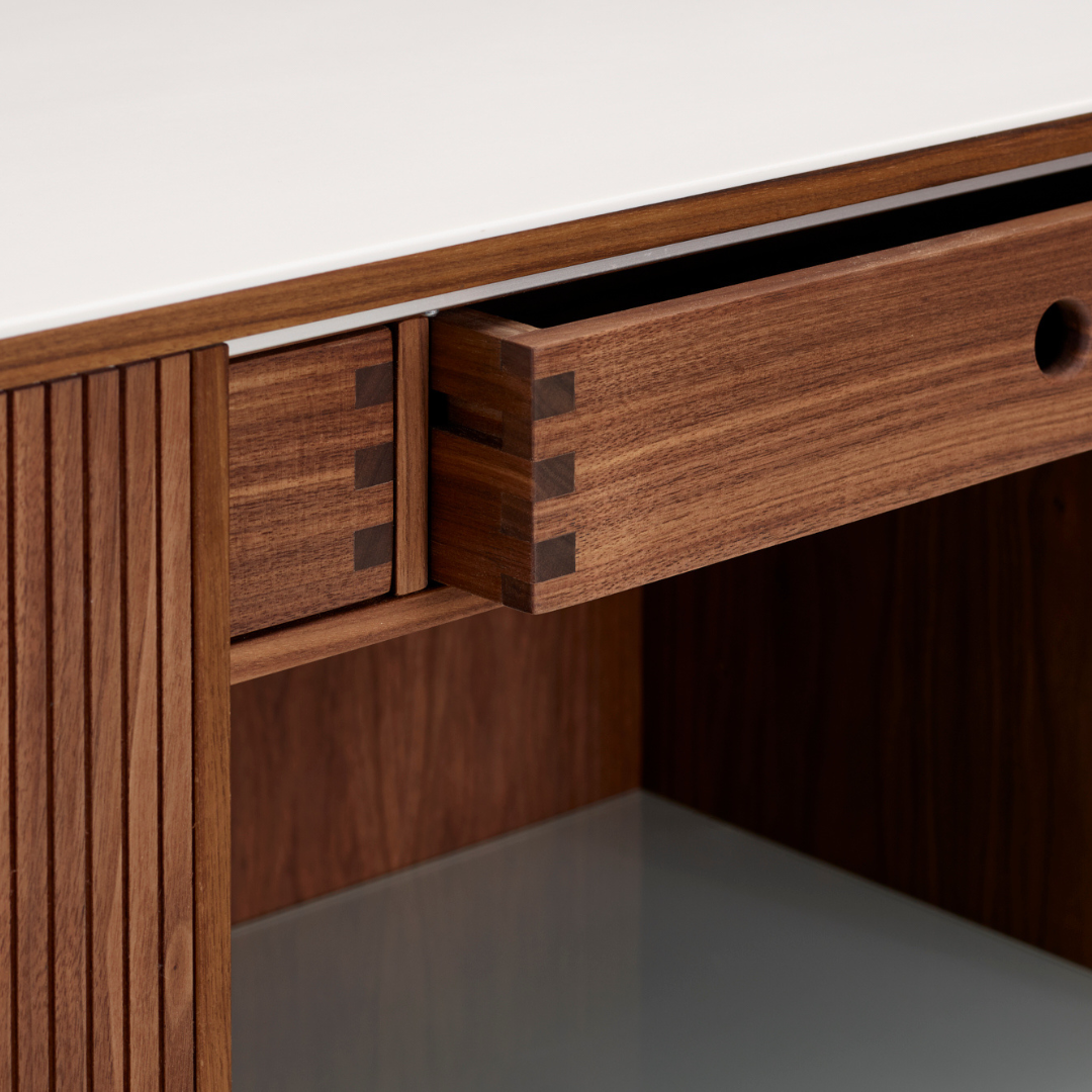 Nissen & Gehl : oakwood & Corian tambour door cabinet, Model AK2740