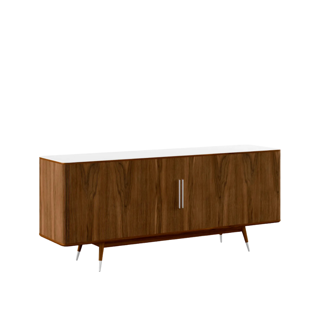 Nissen & Gehl : 71" tambour AK 2732 sideboard in walnut & Corian