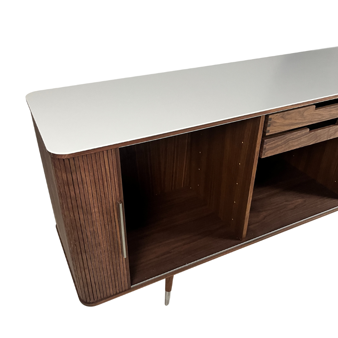 Nissen & Gehl : 71" tambour AK 2732 sideboard in walnut & Corian