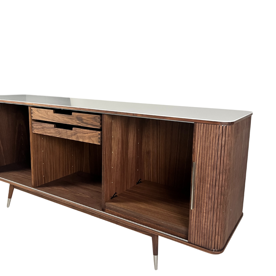 Nissen & Gehl : 71" tambour AK 2732 sideboard in walnut & Corian