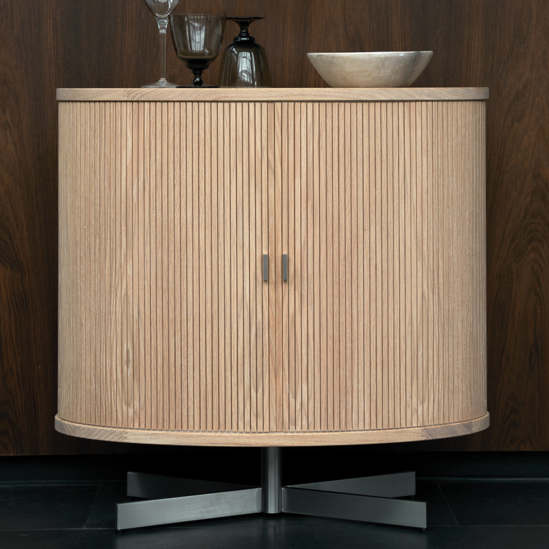 Nissen & Gehl : low reeded tambour cabinet on steel base, Denmark