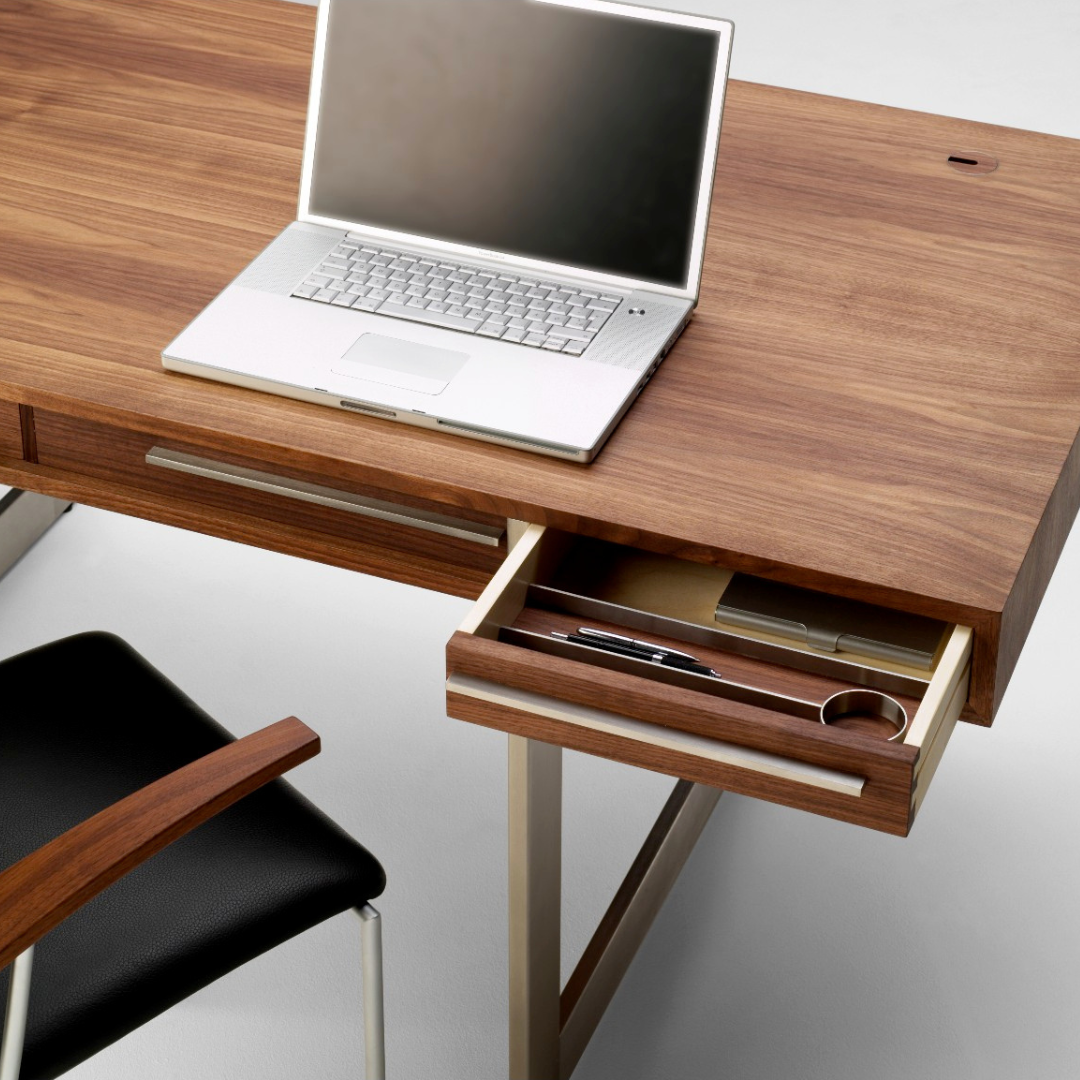 Nissen & Gehl : walnut & stainless steel desk, Model AK 1340