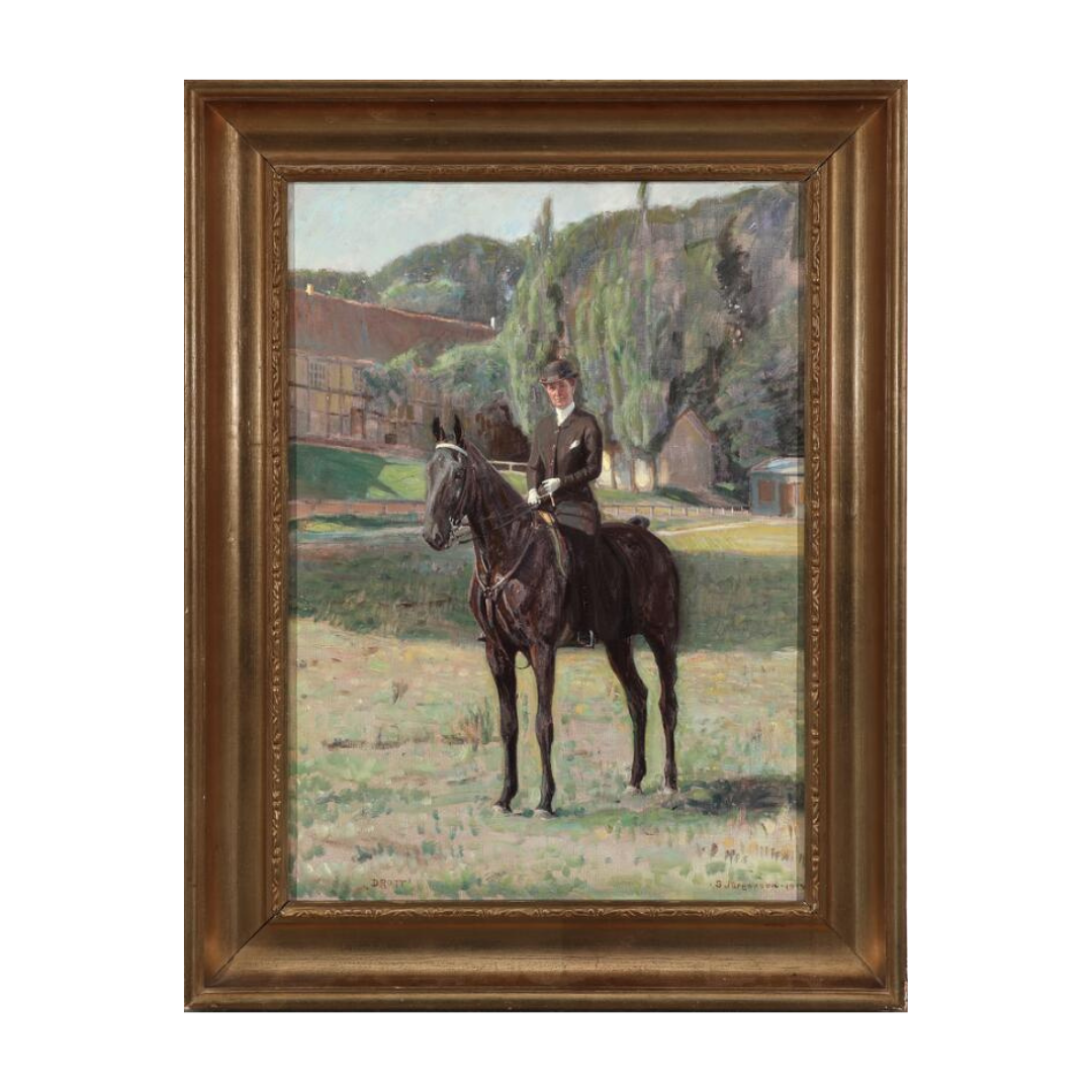 1919 Danish : Sophus Jürgensen "Portrait of a Woman on Horseback