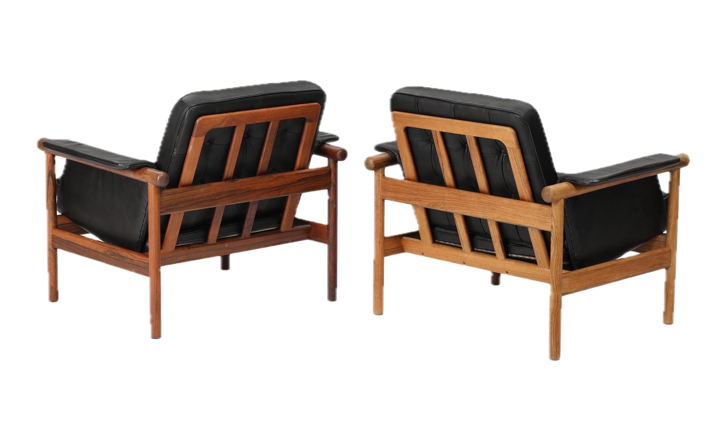 1960s Illum Wikkelsø : pair black buttoned leather 