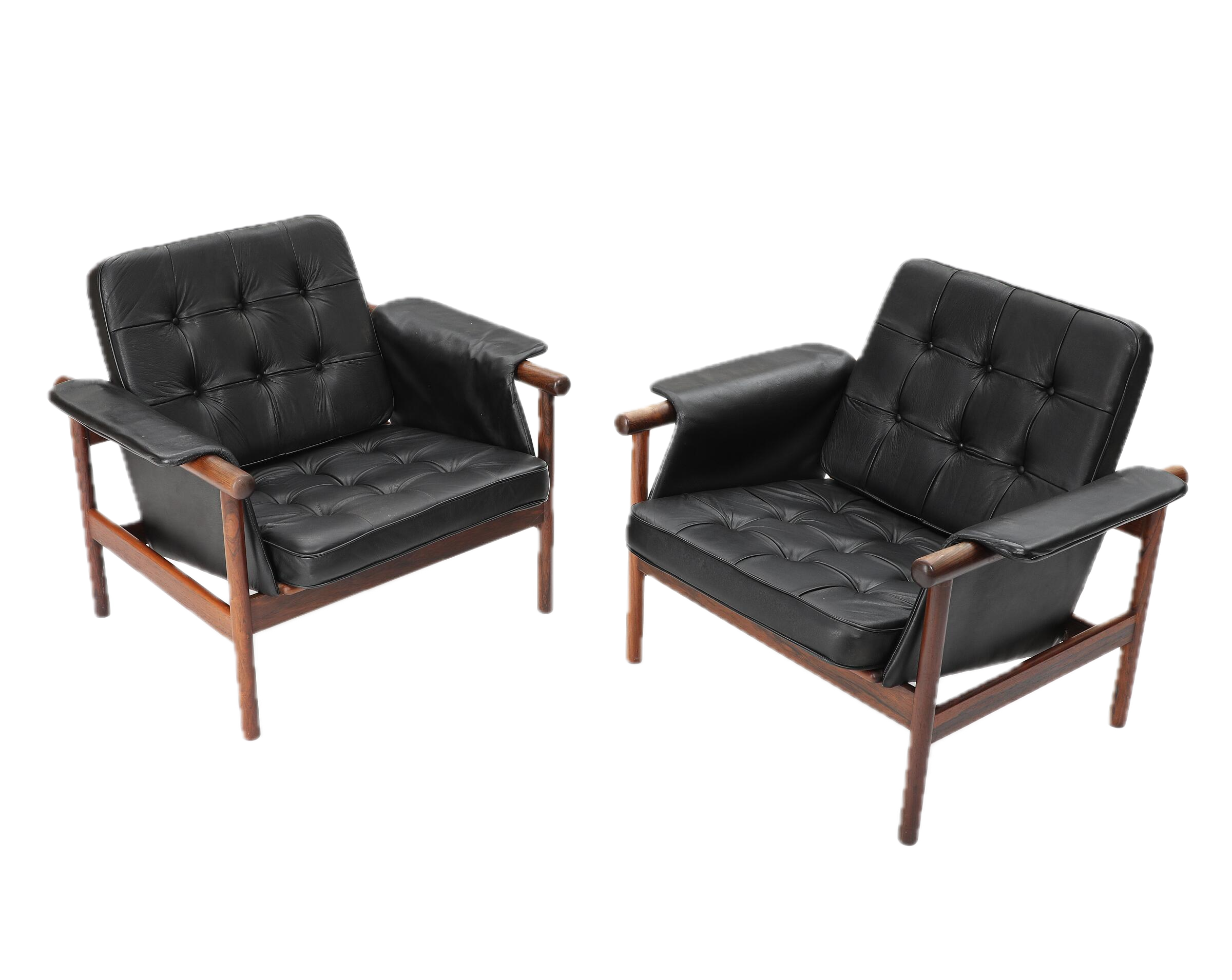 1960s Illum Wikkelsø : pair black buttoned leather 