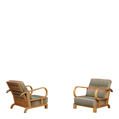 1930s Czech : pair of Art Deco reclining beechwood armchairs