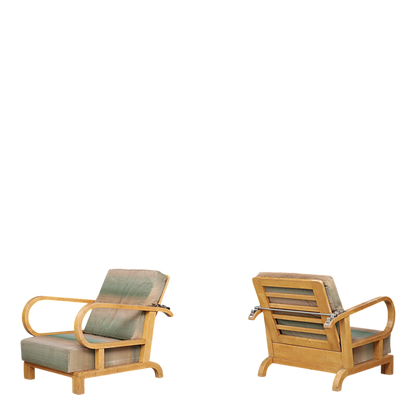 1930s Czech : pair of Art Deco reclining beechwood armchairs