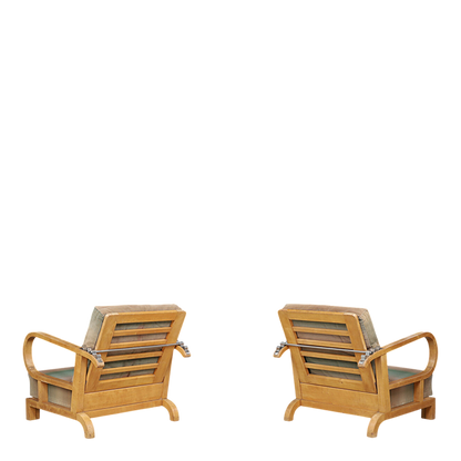1930s Czech : pair of Art Deco reclining beechwood armchairs