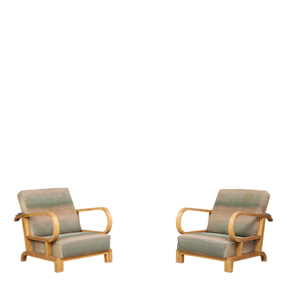 1930s Czech : pair of Art Deco reclining beechwood armchairs