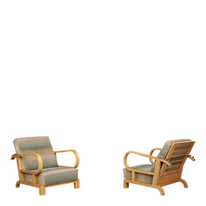 1930s Czech : pair of Art Deco reclining beechwood armchairs