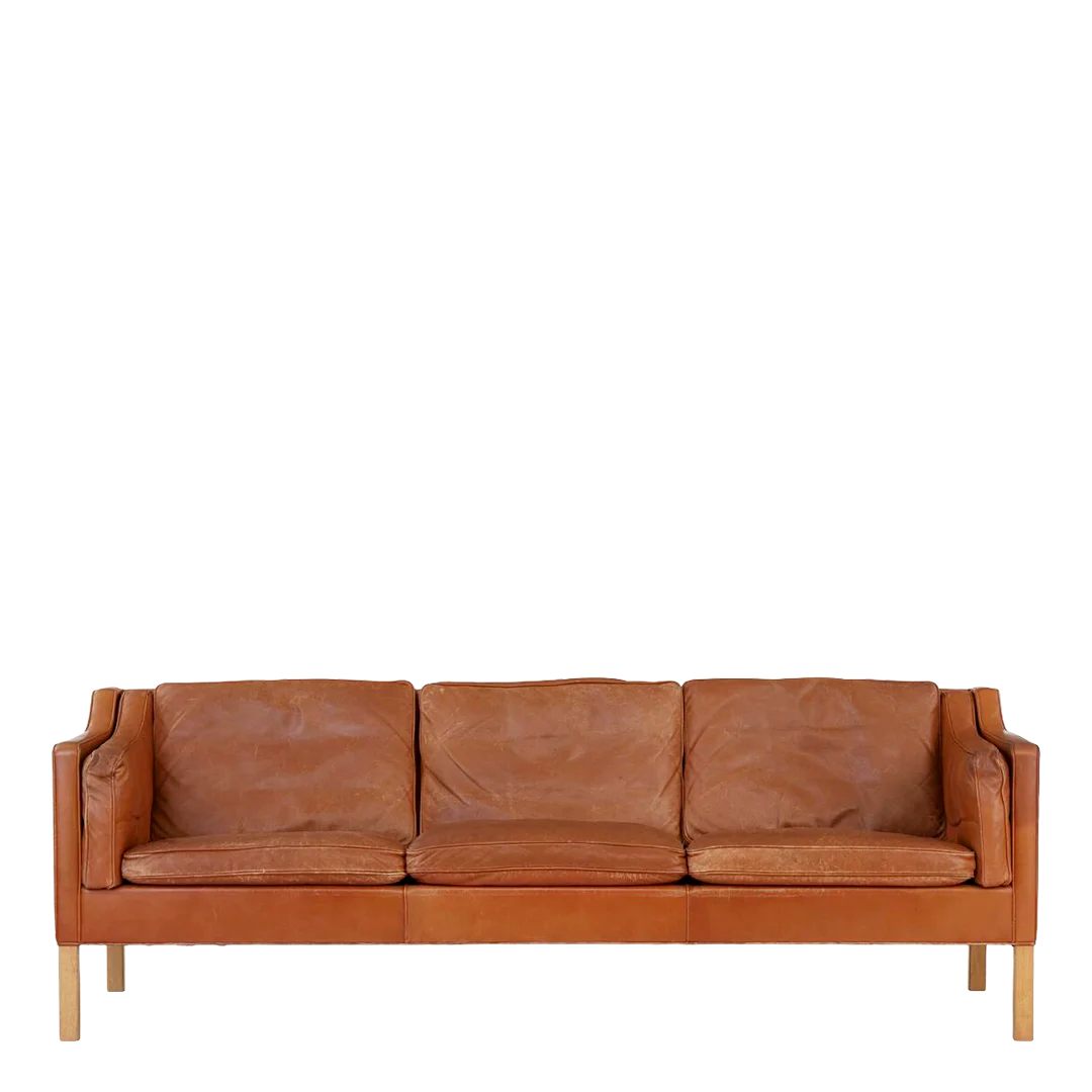 1960s Børge Mogensen : brown leather 3-seat Model 2213 sofa