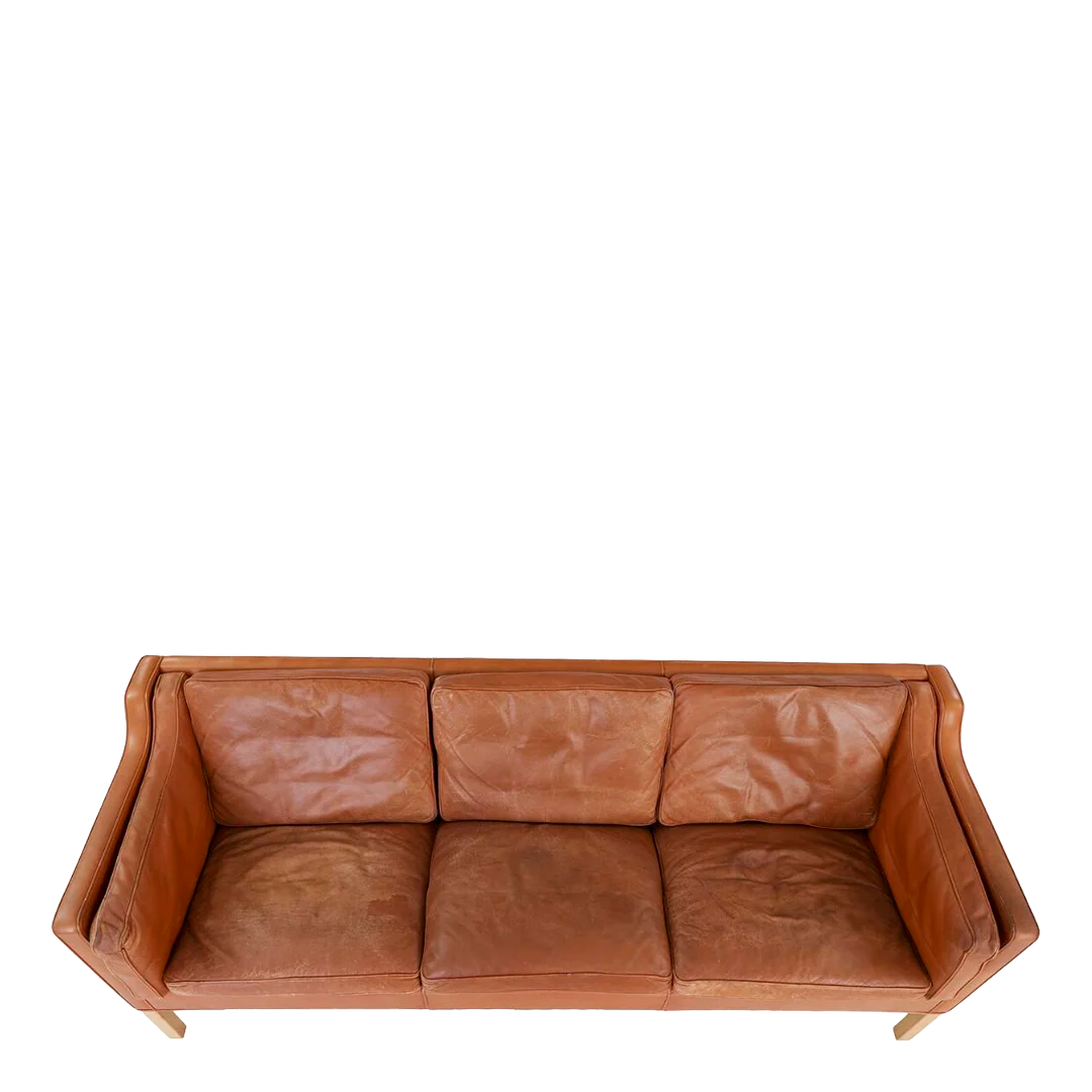 1960s Børge Mogensen : brown leather 3-seat Model 2213 sofa