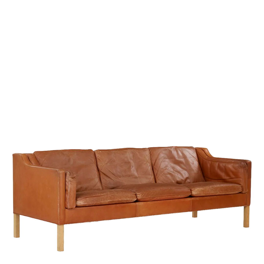 1960s Børge Mogensen : brown leather 3-seat Model 2213 sofa