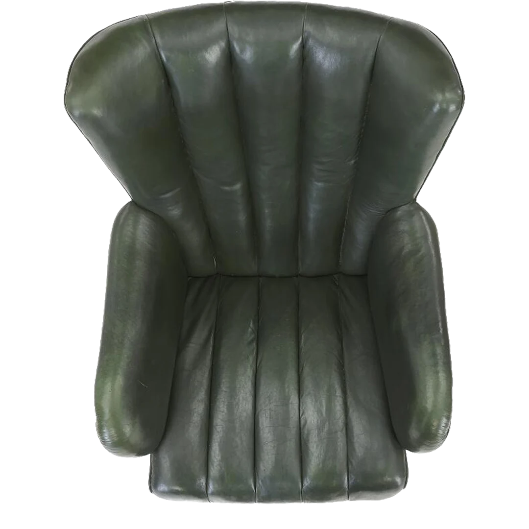 1930 Danish : all original green channeled leather easy chair