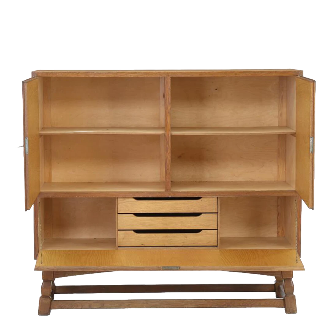 Late 1940s Danish : oakwood cabinet on stand w/ drop down compartment