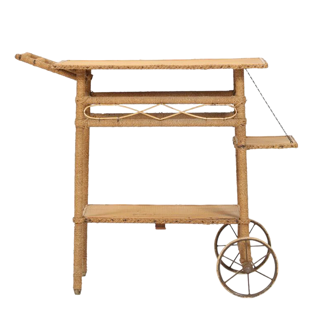 1940s Robert Wengler : rattan and woven cane garden trolley, Denmark