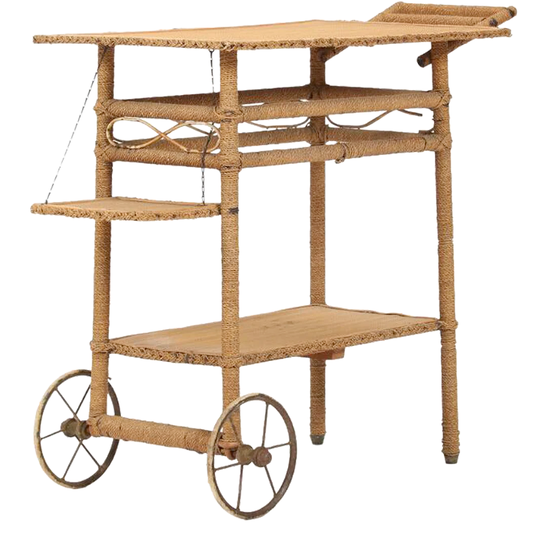 1940s Robert Wengler : rattan and woven cane garden trolley, Denmark