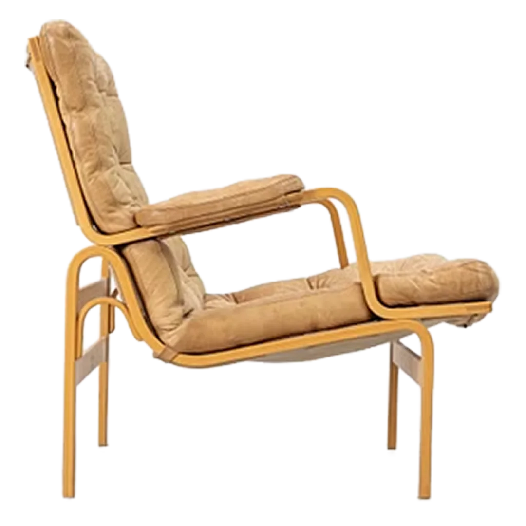 1970s Bruno Mathsson : "Ingrid" light leather tufted armchair, Sweden