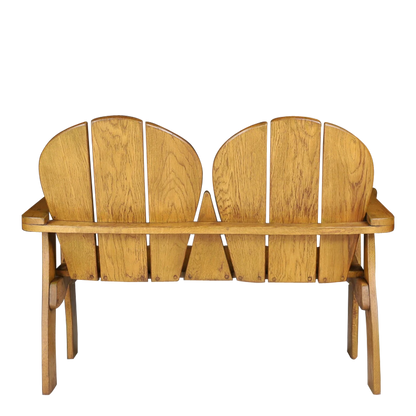 1960s Brutalist French : solid oakwood 2-seat bench