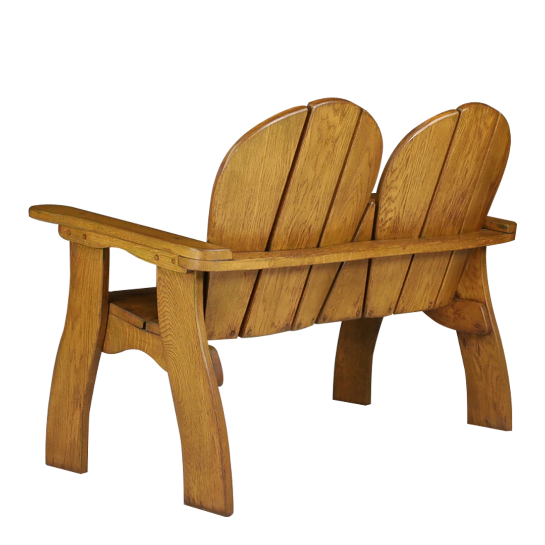 1960s Brutalist French : solid oakwood 2-seat bench