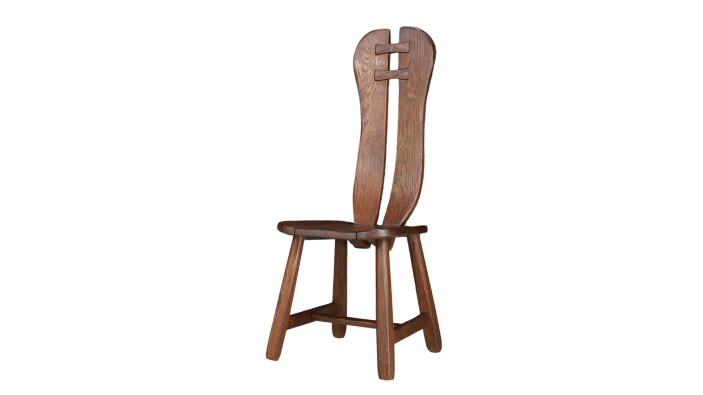 c1970 "Kunstmeubelen" brutalist oakwood tallback chair