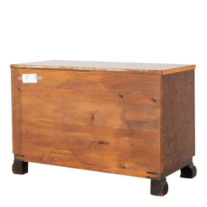 1930s Swedish Grace : burl birchwood 39" chest of drawers w/intarsia