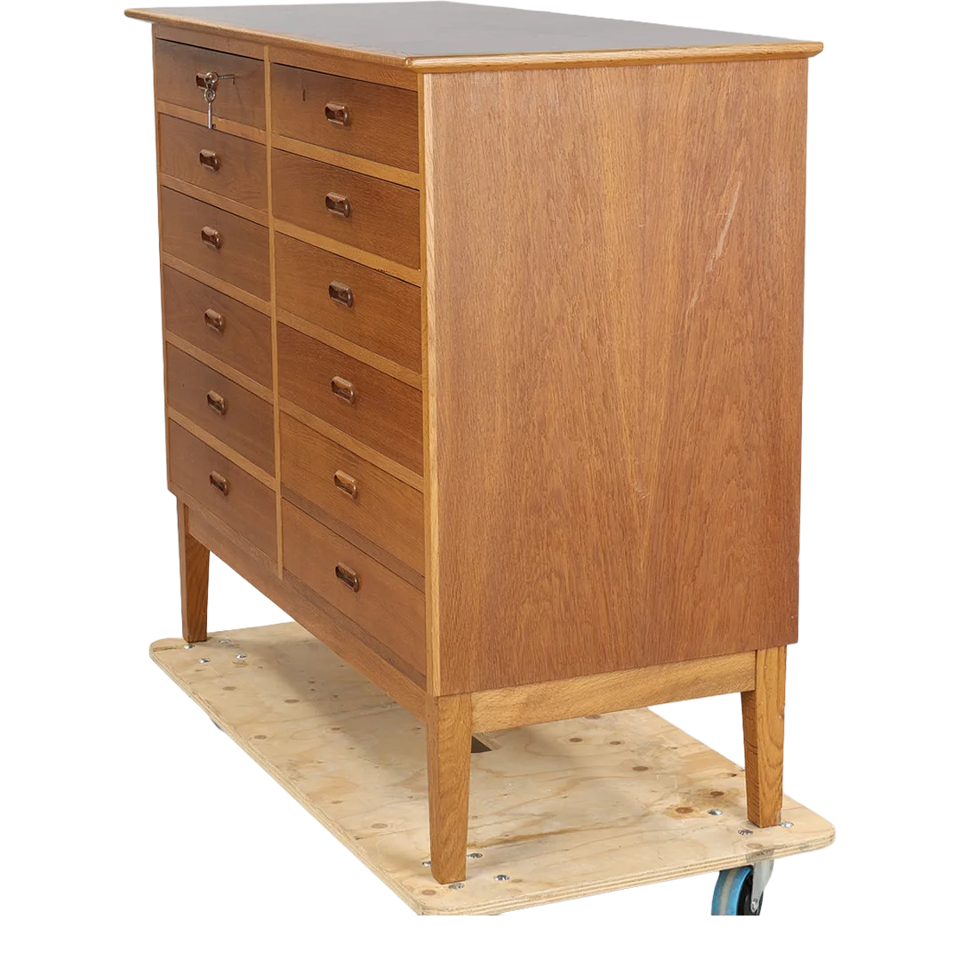 1960s Danish : oakwood twelve-drawer apothecary style chest