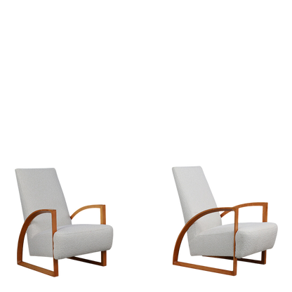 1970s Dutch : pair functional modernist beechwood armchairs