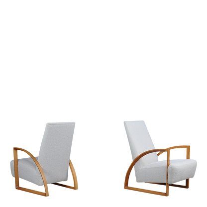 1970s Dutch : pair functional modernist beechwood armchairs