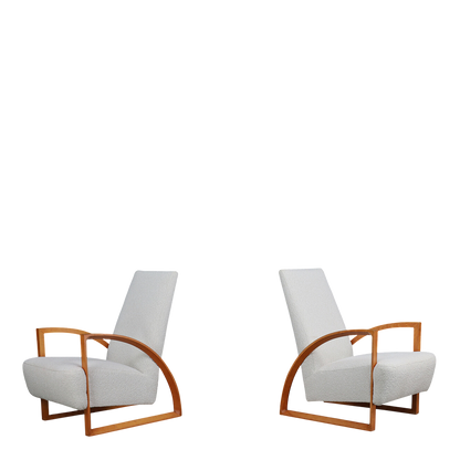 1970s Dutch : pair functional modernist beechwood armchairs