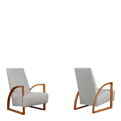 1970s Dutch : pair functional modernist beechwood armchairs