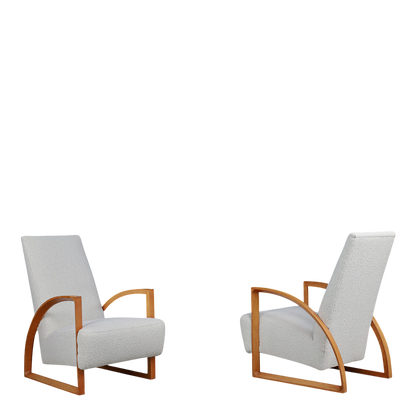 1970s Dutch : pair functional modernist beechwood armchairs