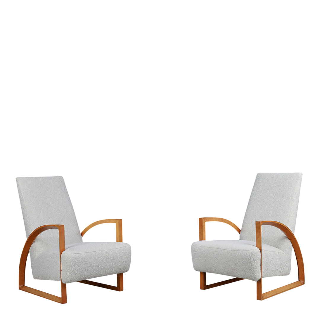 1970s Dutch : pair functional modernist beechwood armchairs